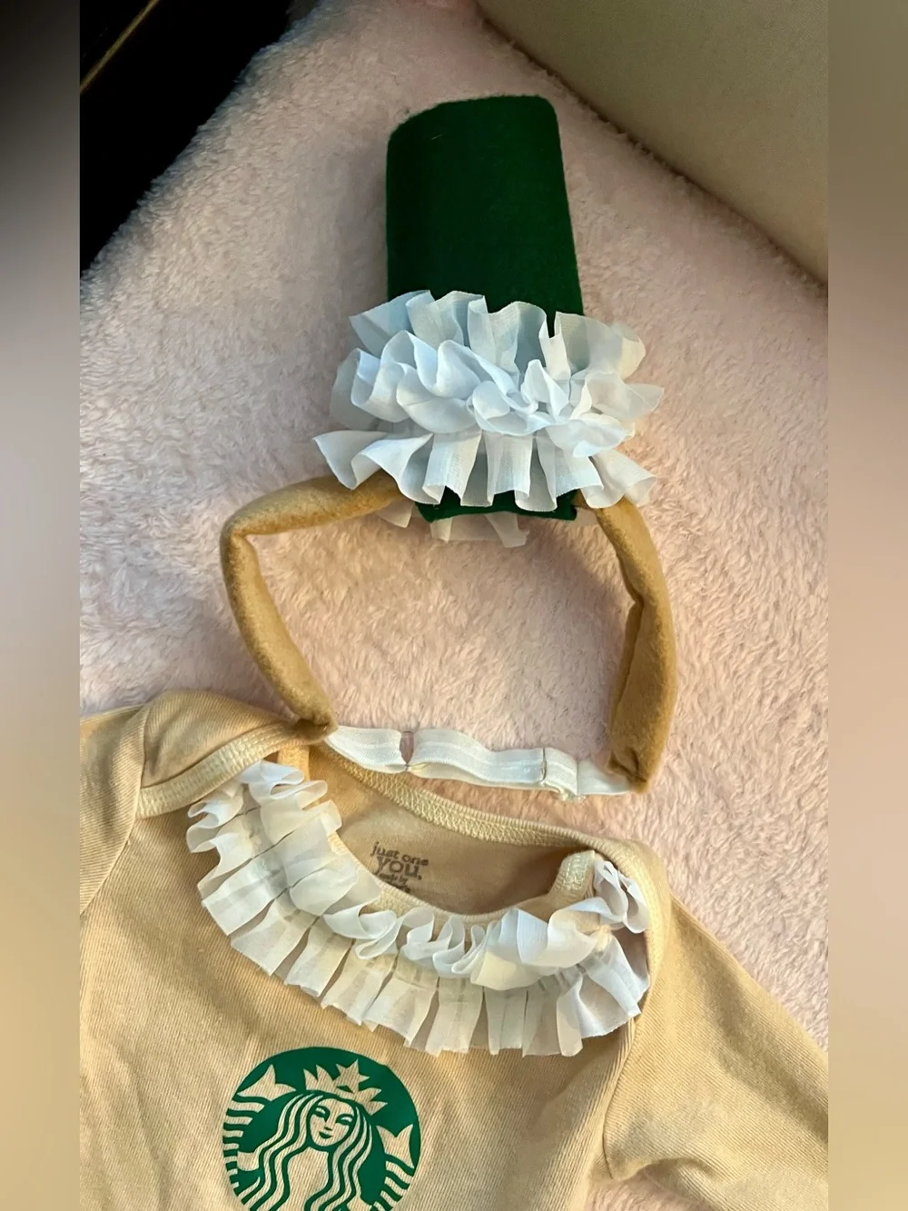 Tan & White Baby Frappuccino Tutu Costume with Green Logo 6-9 Months